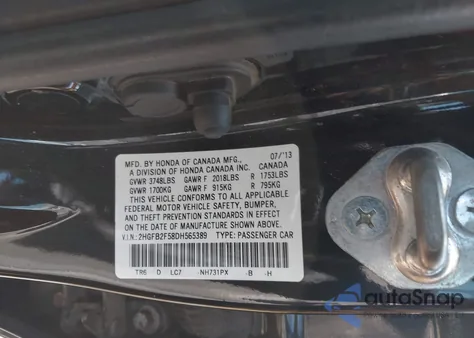 2013 Honda Civic Lx из США, поврежденный, VIN 2HGFB2F58DH565389